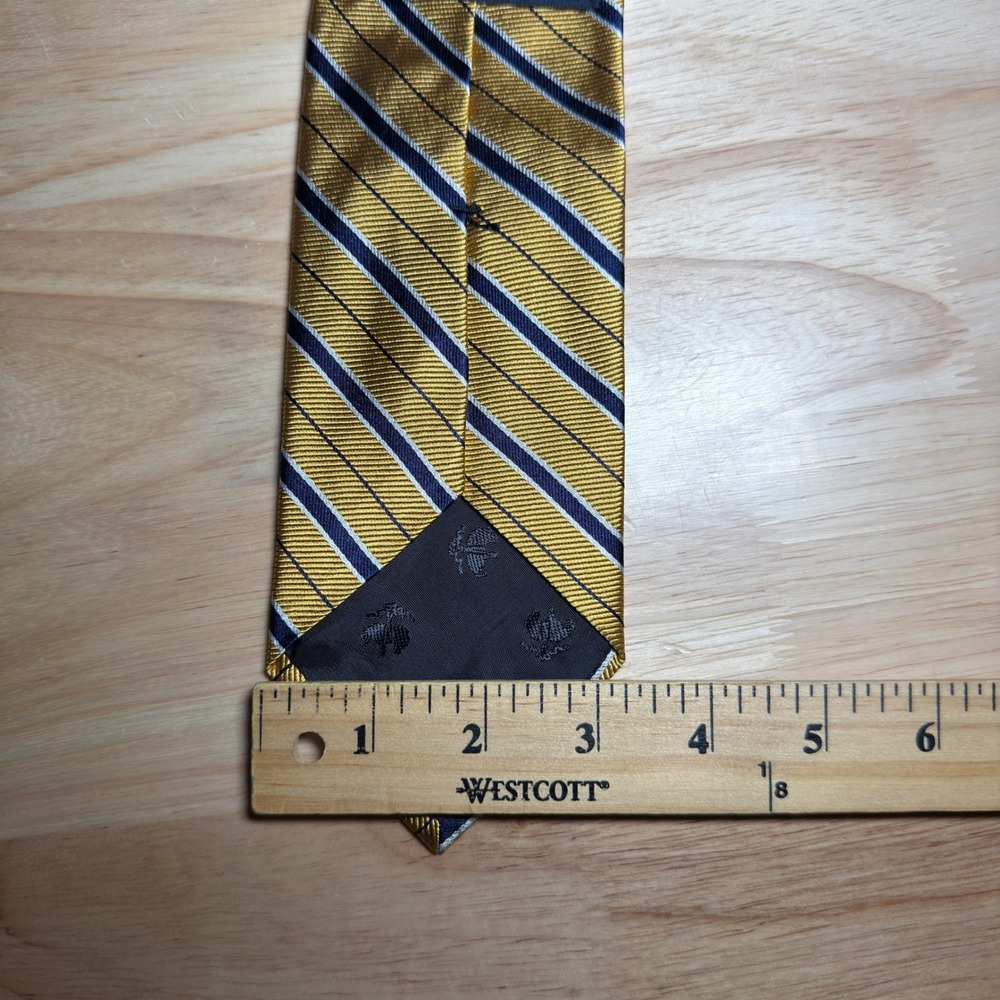 Brooks Brothers Necktie Mens Gold Blue Repp Striped Silk England Fabric USA Made - Picture 4 of 5